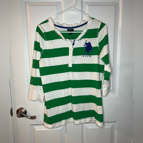 U.S. Polo Association Women’s 3/4 Quarter Sleeve Half Button Up Shirt Large - Picture 3 of 6